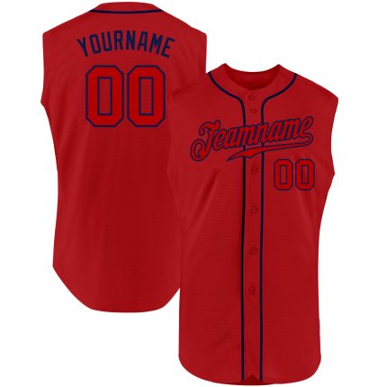 Personalized Red Red-Navy Authentic Sleeveless Baseball Jersey Team Custom Name and Number