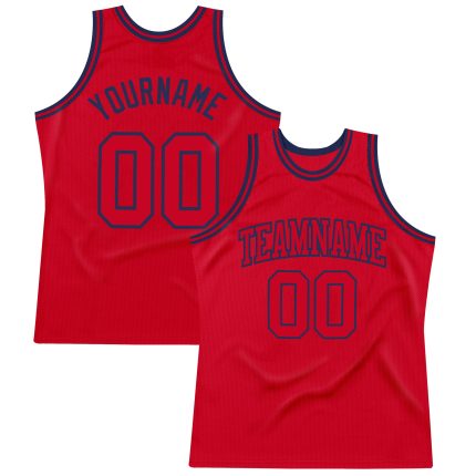 Personalized Red Red-Navy Authentic Throwback Basketball Jersey Team Custom Name and Number