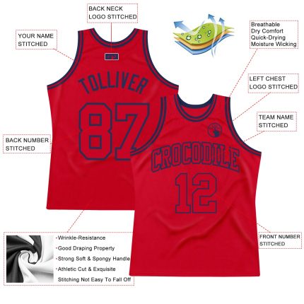 Personalized Red Red-Navy Authentic Throwback Basketball Jersey Team Custom Name and Number