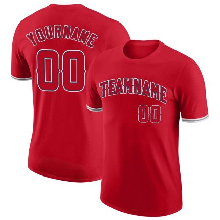 Personalized Red Red-Navy Performance T-Shirt Team Custom Name and Number
