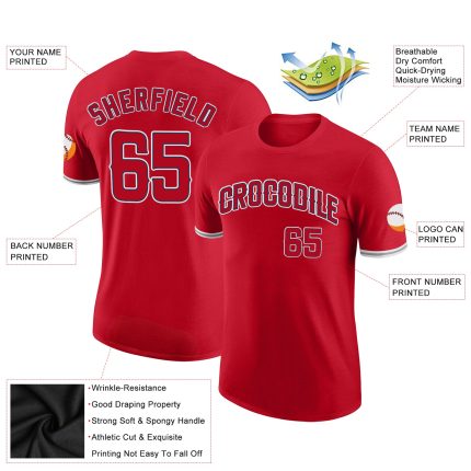 Personalized Red Red-Navy Performance T-Shirt Team Custom Name and Number