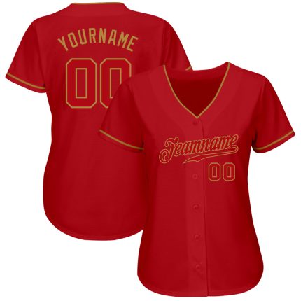 Personalized Red Red-Old Gold Authentic Baseball Jersey Team Custom Name and Number