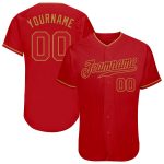 Personalized Red Red-Old Gold Authentic Baseball Jersey Team Custom Name and Number