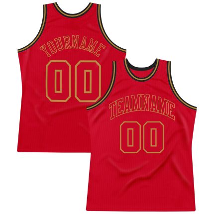 Personalized Red Red-Old Gold Authentic Throwback Basketball Jersey Team Custom Name and Number