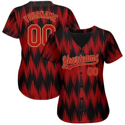 Personalized Red Red Old Gold-Black 3D Pattern Design Authentic Baseball Jersey Team Custom Name and Number