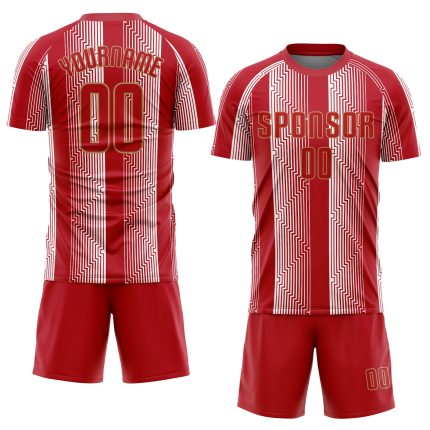 Personalized Red Red-Old Gold Sublimation Soccer Uniform Jersey Team Custom Name and Number