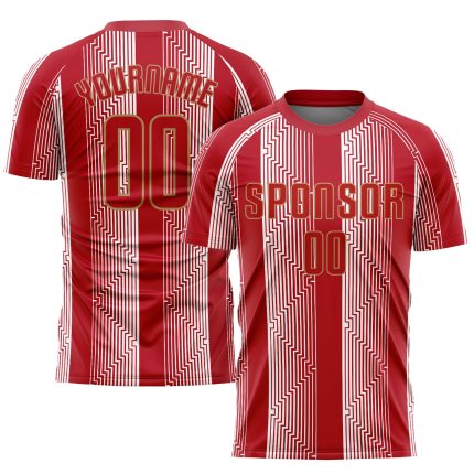 Personalized Red Red-Old Gold Sublimation Soccer Uniform Jersey Team Custom Name and Number