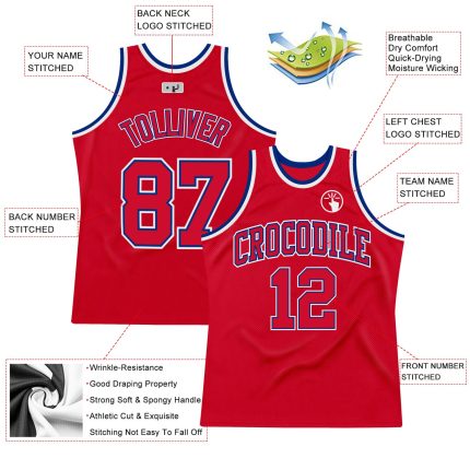 Personalized Red Red-Royal Authentic Throwback Basketball Jersey