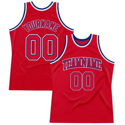 Personalized Red Red-Royal Authentic Throwback Basketball Jersey