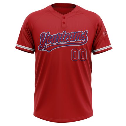 Personalized Red Red Royal-Gray Two-Button Unisex Softball Jersey Team Custom Name and Number