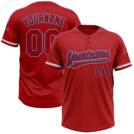 Personalized Red Red Royal-Gray Two-Button Unisex Softball Jersey Team Custom Name and Number