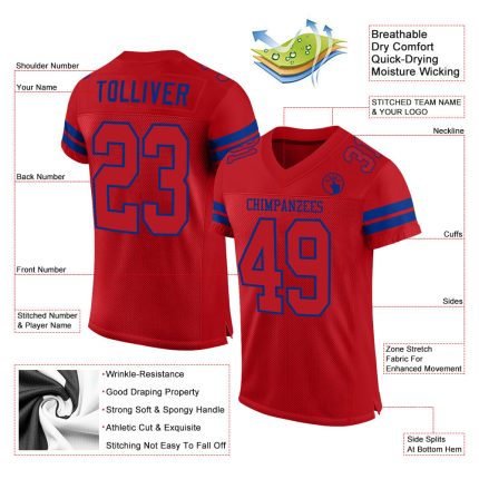 Personalized Red Red-Royal Mesh Authentic Football Jersey Team Custom Name and Number