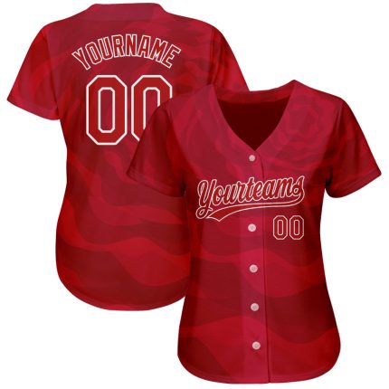 Personalized Red Red-White 3D Pattern Design Authentic Baseball Jersey
