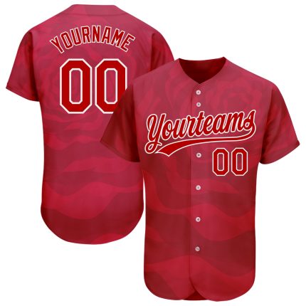 Personalized Red Red-White 3D Pattern Design Authentic Baseball Jersey