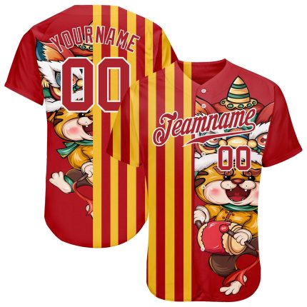 Personalized Red Red-White 3D Pattern Design Cute Tiger Authentic Baseball Jersey Team Custom Name and Number