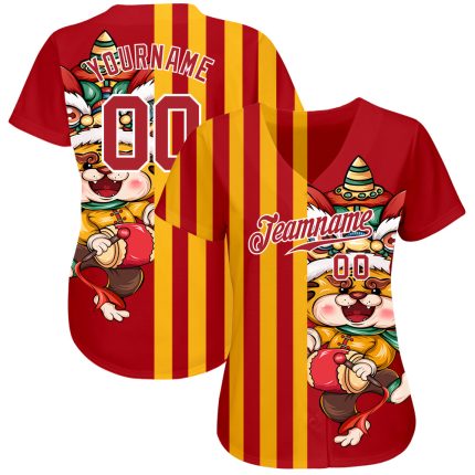 Personalized Red Red-White 3D Pattern Design Cute Tiger Authentic Baseball Jersey Team Custom Name and Number
