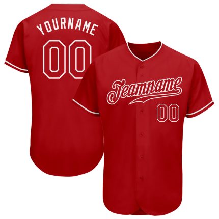 Personalized Red Red-White Authentic Baseball Jersey