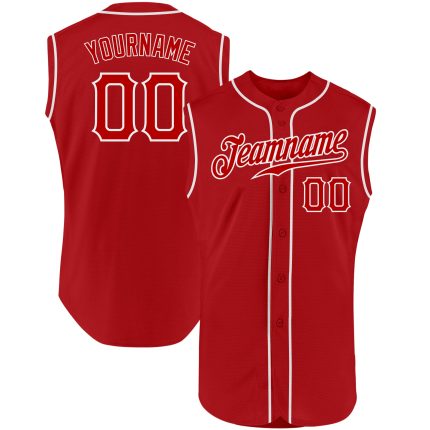 Personalized Red Red-White Authentic Sleeveless Baseball Jersey Team Custom Name and Number