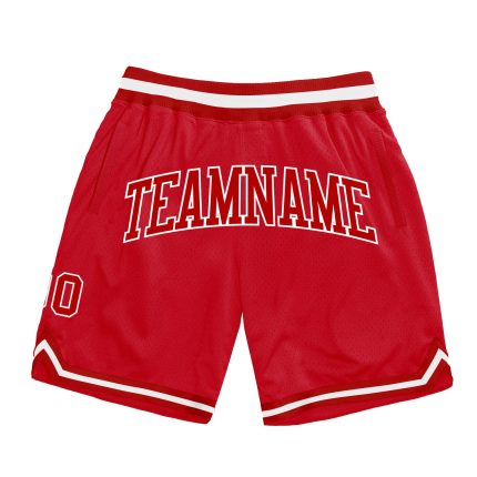 Personalized Red Red-White Authentic Throwback Basketball Shorts Team Custom Name and Number