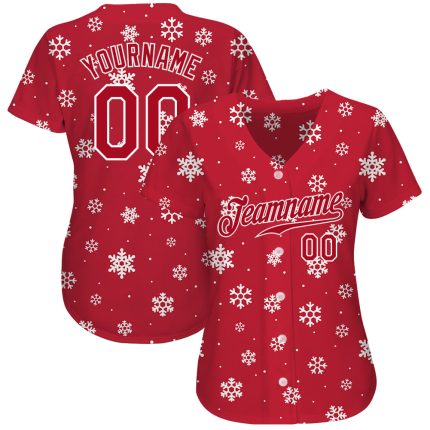 Personalized Red Red-White Christmas 3D Authentic Baseball Jersey Team Custom Name and Number