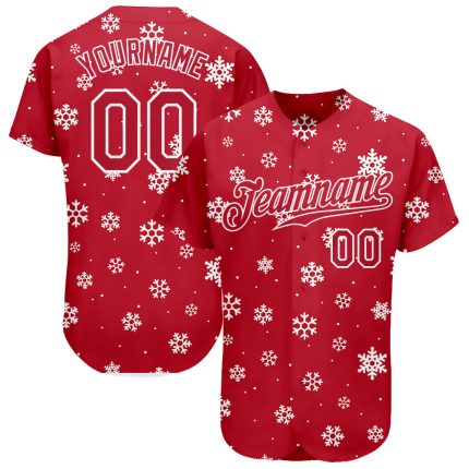 Personalized Red Red-White Christmas 3D Authentic Baseball Jersey Team Custom Name and Number