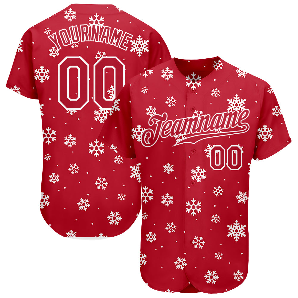 Personalized Red Red-White Christmas 3D Authentic Baseball Jersey Team Custom Name and Number