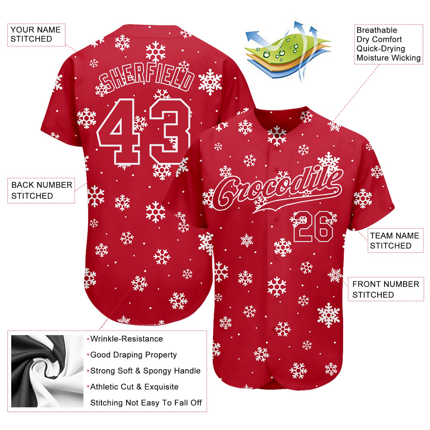 Personalized Red Red-White Christmas 3D Authentic Baseball Jersey Team Custom Name and Number Personalized Red Red-White Christmas 3D Authentic Baseball Jersey Team Custom Name and Number - Image 3