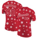 Personalized Red Red-White Christmas 3D Performance T-Shirt Team Custom Name and Number