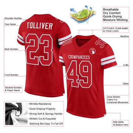Personalized Red Red-White Mesh Authentic Football Jersey Team Custom Name and Number