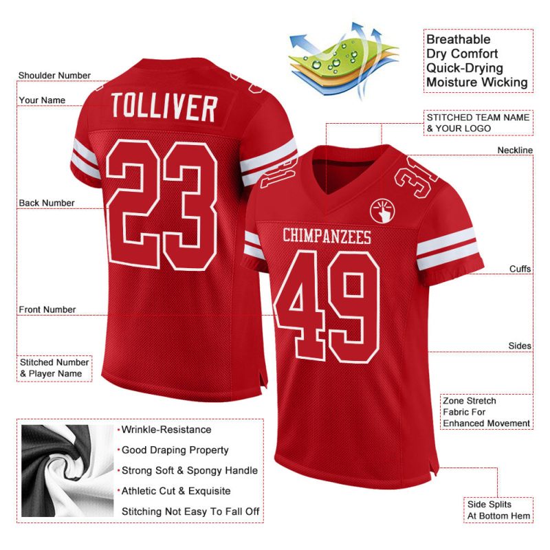 Personalized Red Red-White Mesh Authentic Football Jersey Team Custom Name and Number