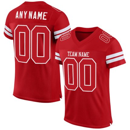 Personalized Red Red-White Mesh Authentic Football Jersey Team Custom Name and Number