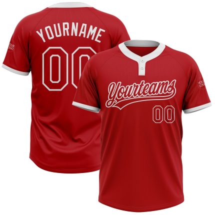 Personalized Red Red-White Two-Button Unisex Softball Jersey Team Custom Name and Number