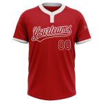 Personalized Red Red-White Two-Button Unisex Softball Jersey Team Custom Name and Number