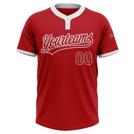 Personalized Red Red-White Two-Button Unisex Softball Jersey Team Custom Name and Number