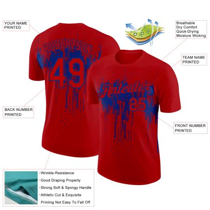 Personalized Red Royal 3D Pattern Design Dripping Splatter Art Performance T-Shirt Team Custom Name and Number