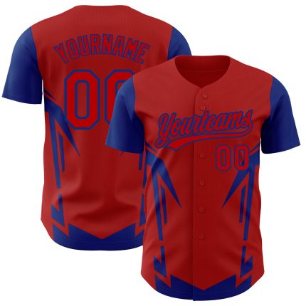 Personalized Red Royal 3D Pattern Design Side Sharp Edges Authentic Baseball Jersey Team Custom Name and Number