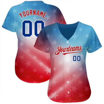 Personalized Red Royal-Black 3D American Flag Fashion Authentic Baseball Jersey