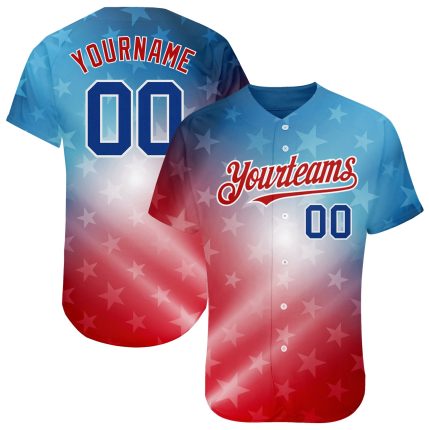 Personalized Red Royal-Black 3D American Flag Fashion Authentic Baseball Jersey