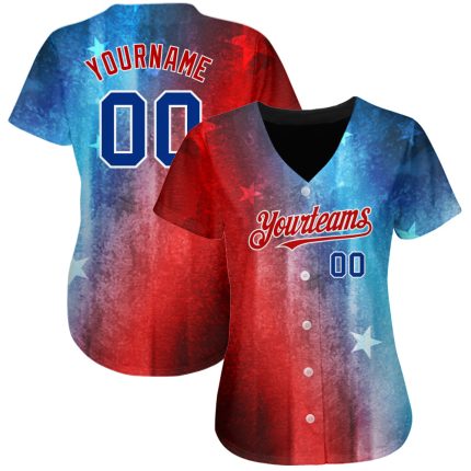 Personalized Red Royal-Black 3D American Flag Fashion Authentic Baseball Jersey Team Custom Name and Number