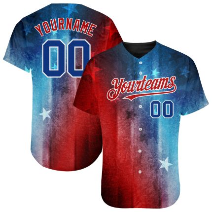 Personalized Red Royal-Black 3D American Flag Fashion Authentic Baseball Jersey Team Custom Name and Number