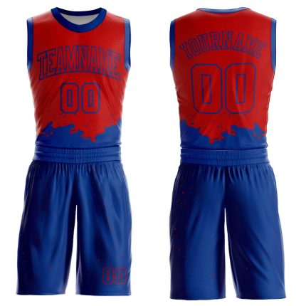 Custom red and royal color splash sublimated basketball jersey