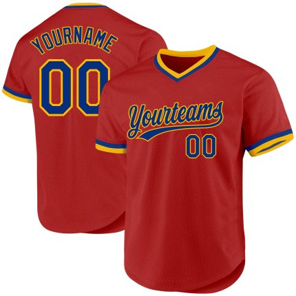 Personalized Red Royal-Gold Authentic Throwback Baseball Jersey Team Custom Name and Number