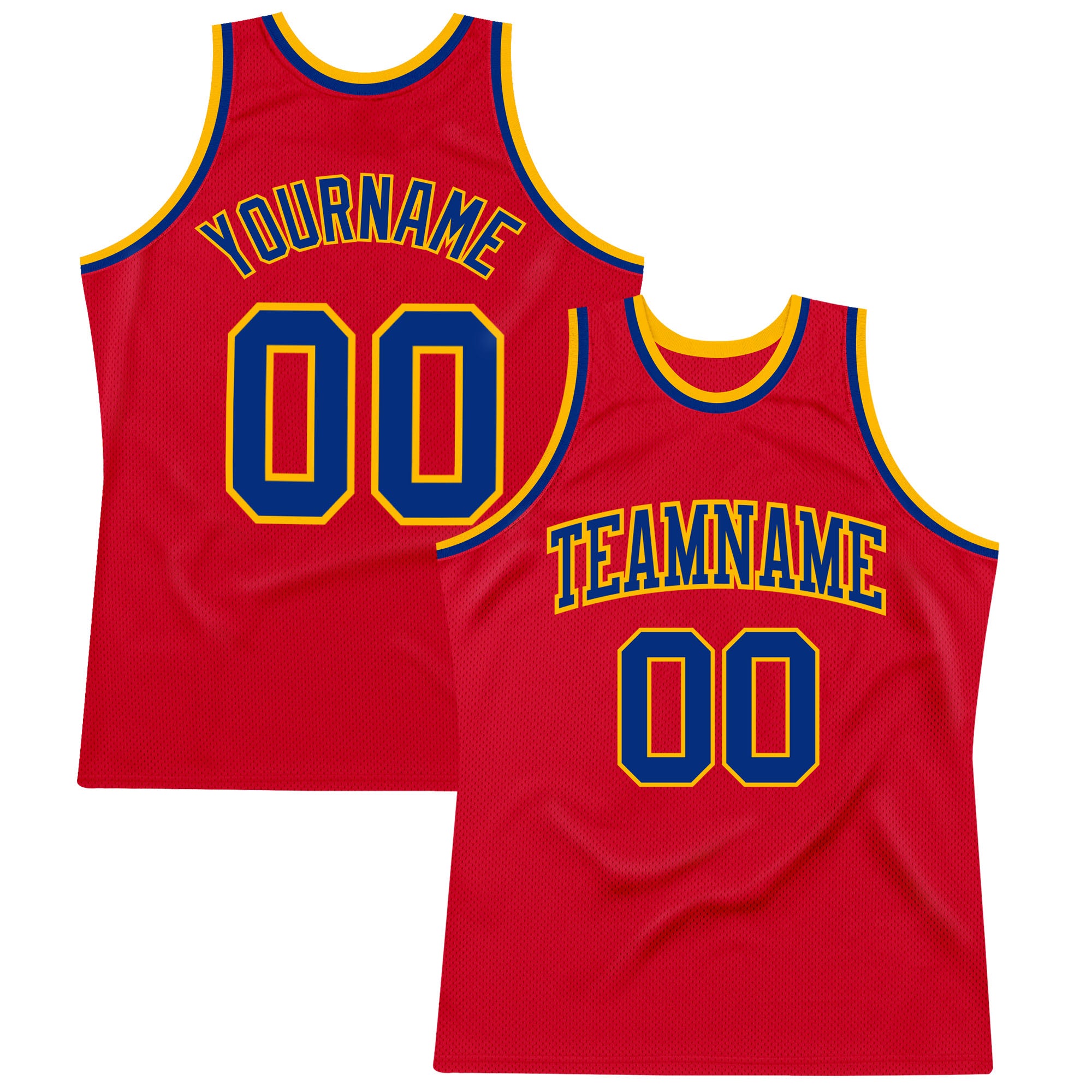 Personalized Red Royal-Gold Authentic Throwback Basketball Jersey Team Custom Name and Number