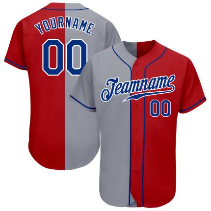 Personalized Red Royal-Gray Authentic Split Fashion Baseball Jersey Team Custom Name and Number