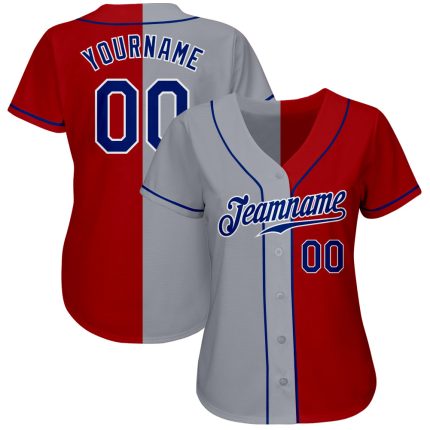 Personalized Red Royal-Gray Authentic Split Fashion Baseball Jersey Team Custom Name and Number