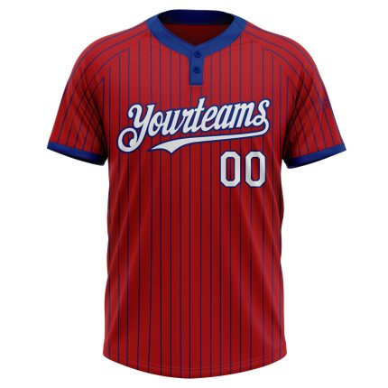 Personalized Red Royal Pinstripe White Two-Button Unisex Softball Jersey Team Custom Name and Number