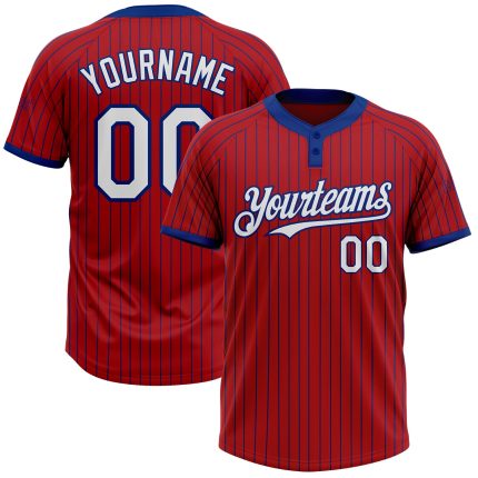 Personalized Red Royal Pinstripe White Two-Button Unisex Softball Jersey Team Custom Name and Number