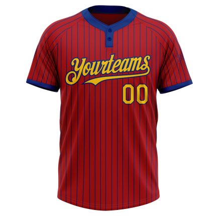 Personalized Red Royal Pinstripe Yellow Two-Button Unisex Softball Jersey Team Custom Name and Number