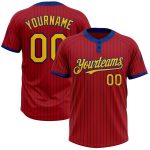 Personalized Red Royal Pinstripe Yellow Two-Button Unisex Softball Jersey Team Custom Name and Number