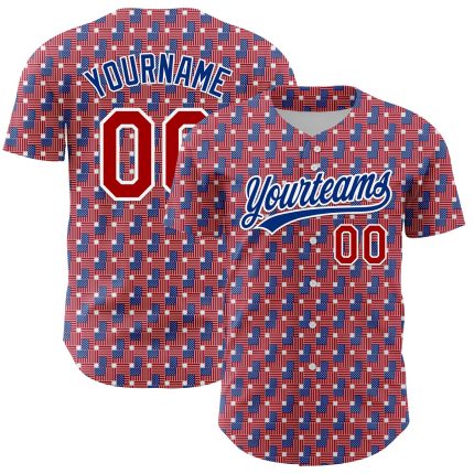 Personalized Red Royal-White 3D American Flag Authentic Baseball Jersey